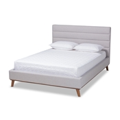 Baxton Studio Erlend Mid-Century Modern Greyish Beige Fabric Upholstered King Size Platform Bed